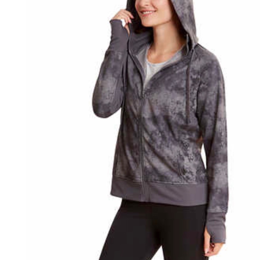 Danskin Soft Hoodie Light Jacket Grey With Pockets Tie Dye Camo Pattern NEW